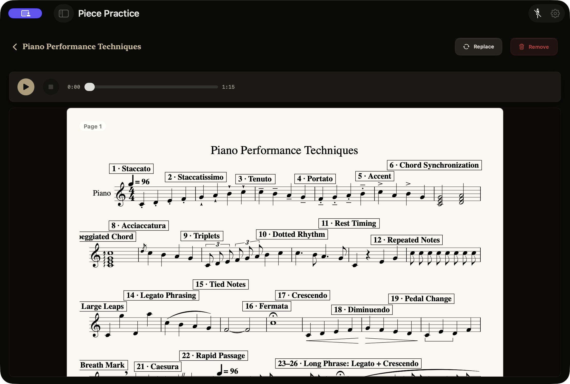 TempoPro digital MusicXML score viewer with measure navigation