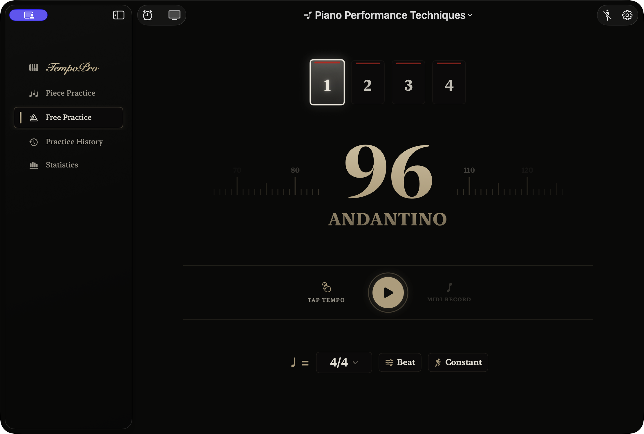 TempoPro piano practice metronome with advanced rhythm controls